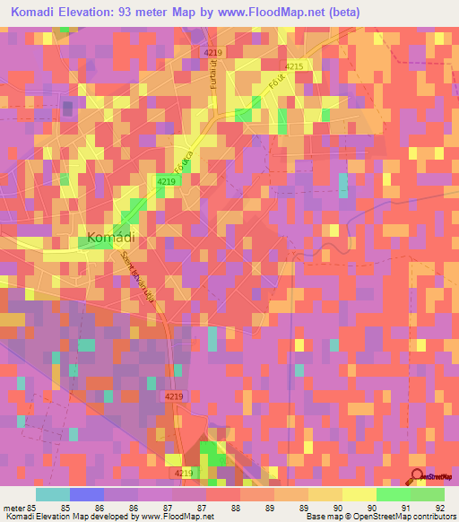 Komadi,Hungary Elevation Map