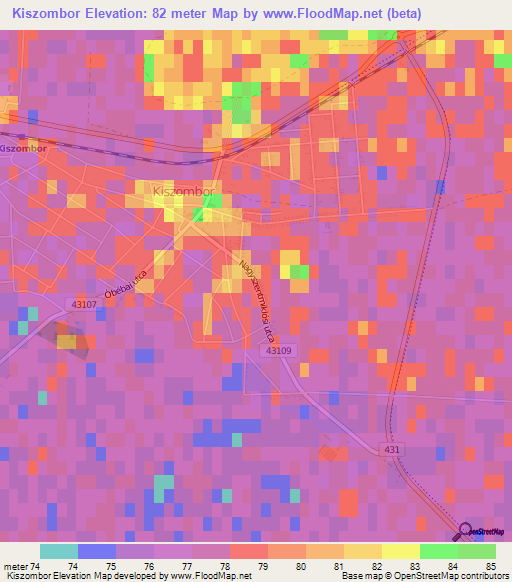 Kiszombor,Hungary Elevation Map