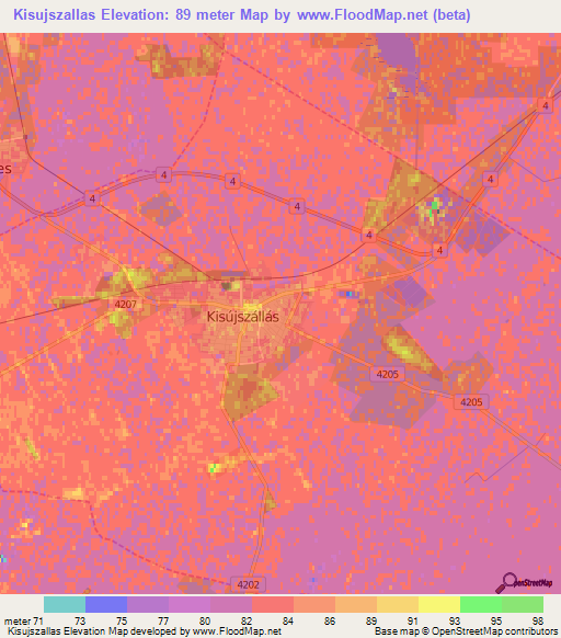 Kisujszallas,Hungary Elevation Map