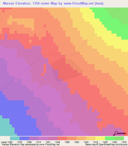 Marzan,Iran Elevation Map
