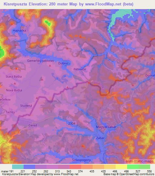 Kisretpuszta,Hungary Elevation Map