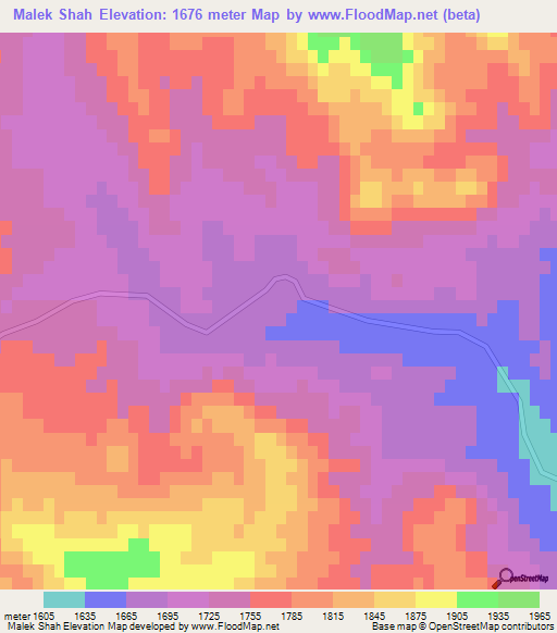 Malek Shah,Iran Elevation Map