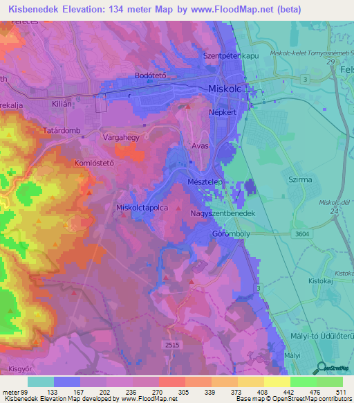 Kisbenedek,Hungary Elevation Map