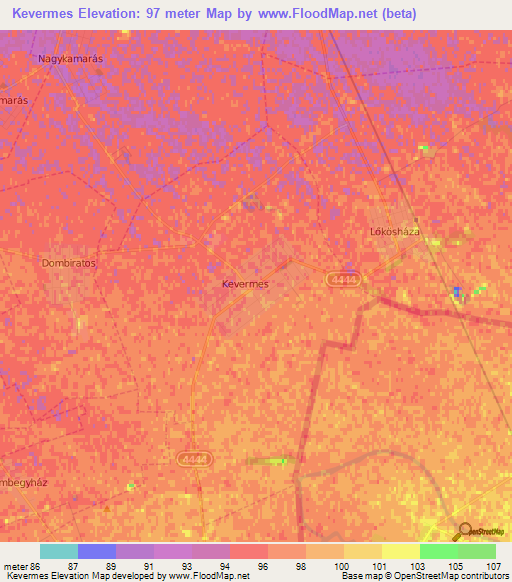 Kevermes,Hungary Elevation Map
