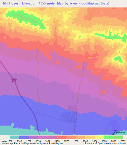 Mir Hoseyn,Iran Elevation Map