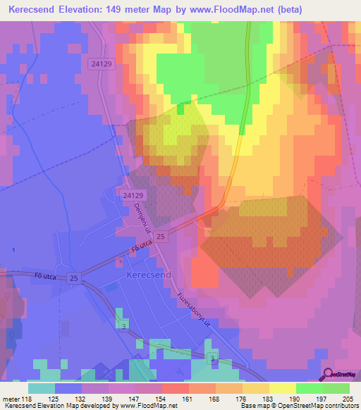 Kerecsend,Hungary Elevation Map