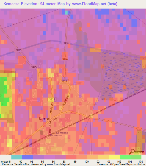 Kemecse,Hungary Elevation Map