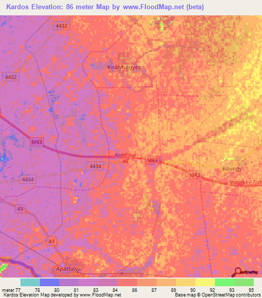 Kardos,Hungary Elevation Map