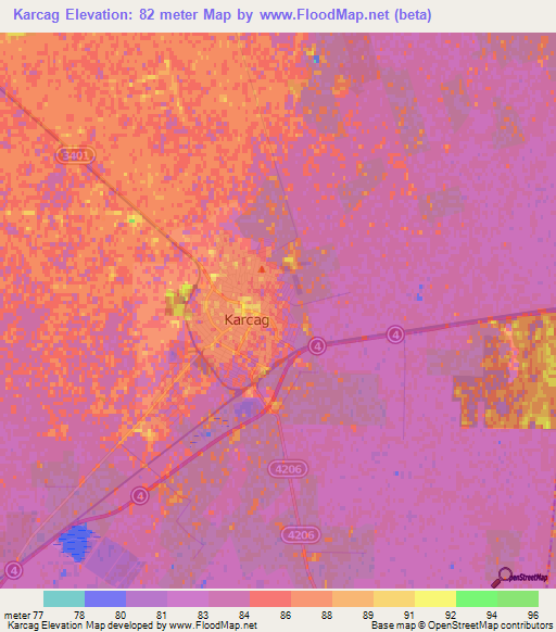 Karcag,Hungary Elevation Map