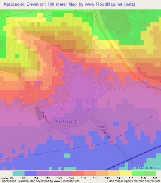 Karacsond,Hungary Elevation Map