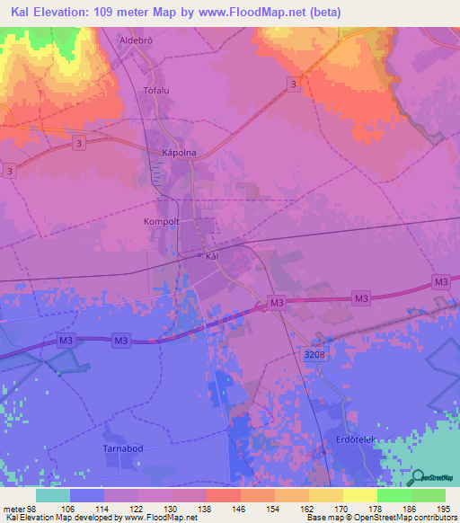 Kal,Hungary Elevation Map