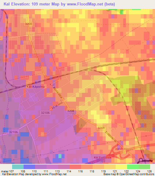 Kal,Hungary Elevation Map