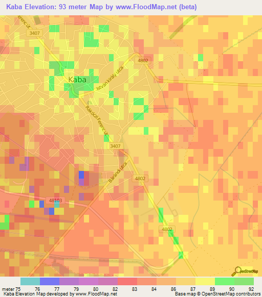 Kaba,Hungary Elevation Map