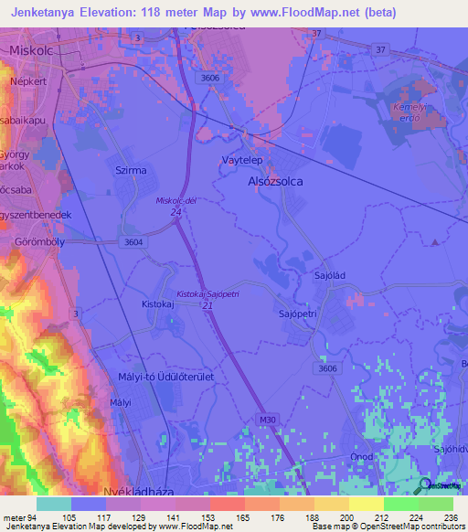 Jenketanya,Hungary Elevation Map