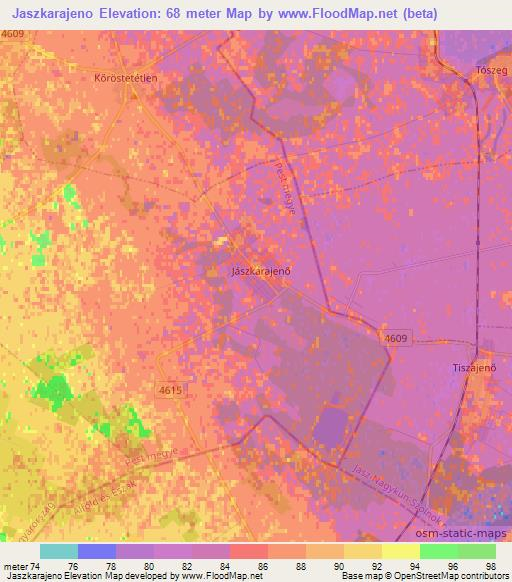 Jaszkarajeno,Hungary Elevation Map