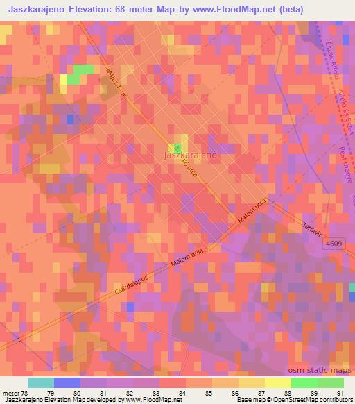 Jaszkarajeno,Hungary Elevation Map