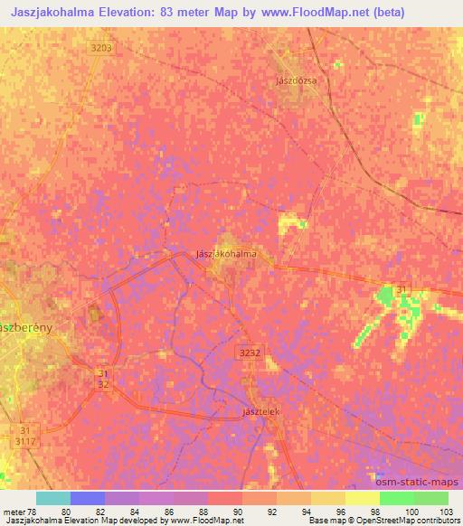 Jaszjakohalma,Hungary Elevation Map