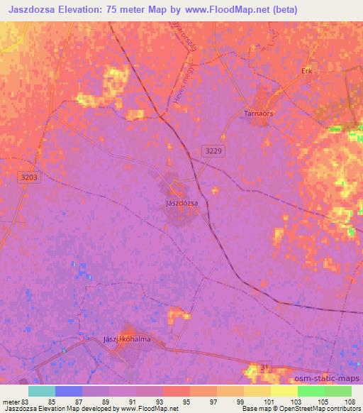 Jaszdozsa,Hungary Elevation Map