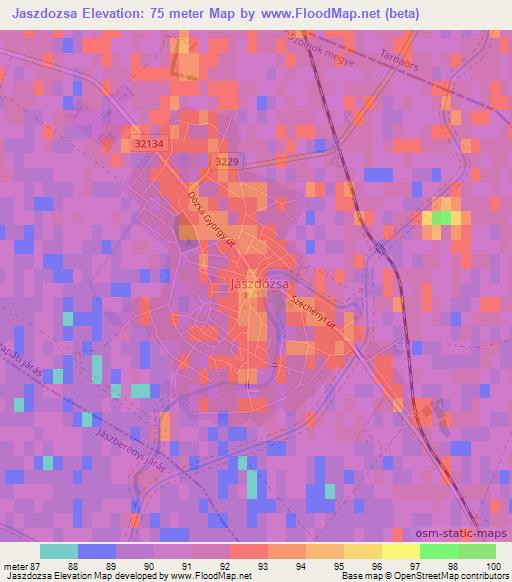 Jaszdozsa,Hungary Elevation Map