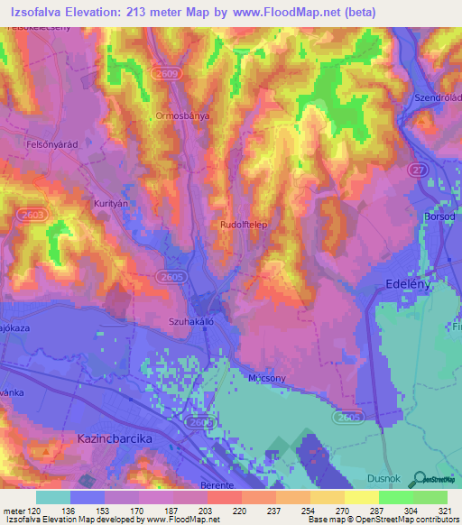 Izsofalva,Hungary Elevation Map