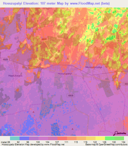 Hosszupalyi,Hungary Elevation Map