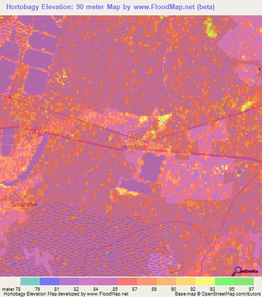 Hortobagy,Hungary Elevation Map