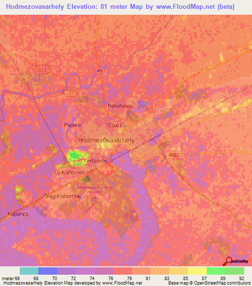 Hodmezovasarhely,Hungary Elevation Map