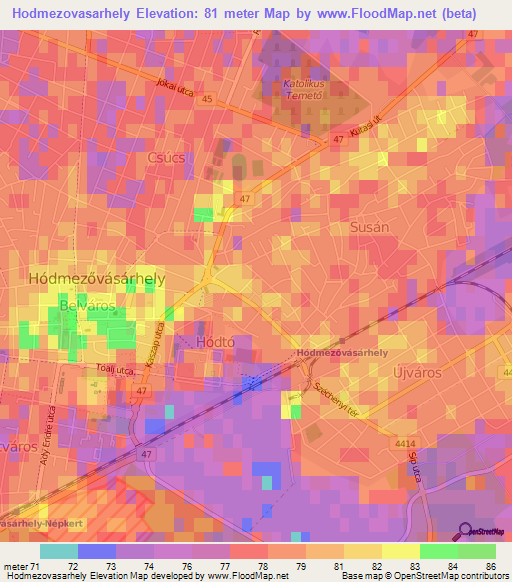 Hodmezovasarhely,Hungary Elevation Map