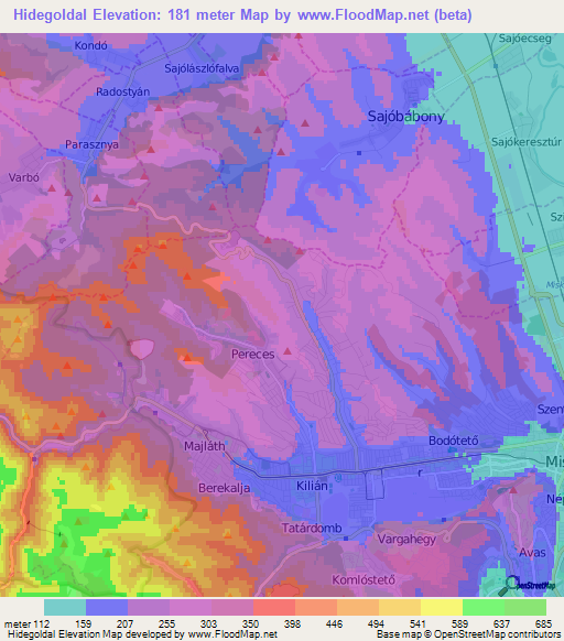 Hidegoldal,Hungary Elevation Map