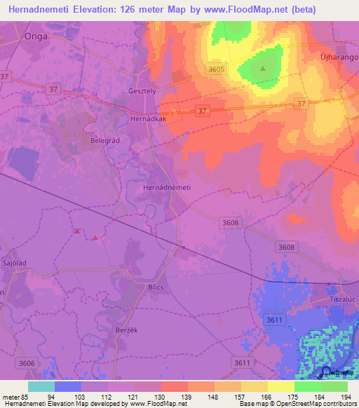 Hernadnemeti,Hungary Elevation Map
