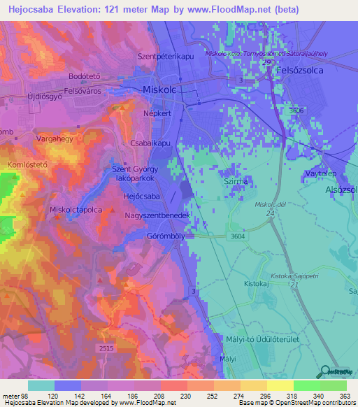 Hejocsaba,Hungary Elevation Map