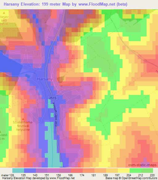 Harsany,Hungary Elevation Map
