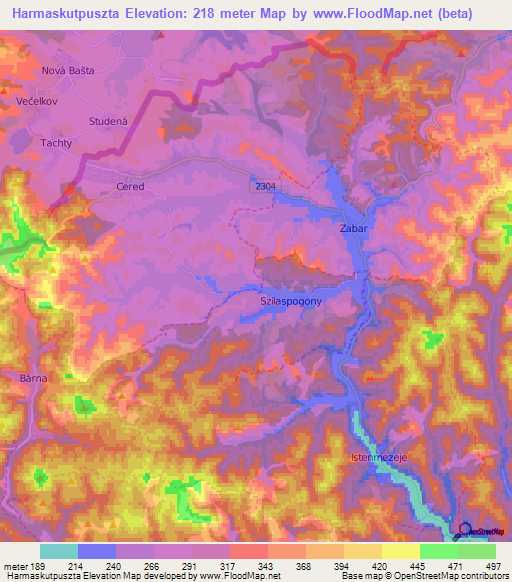Harmaskutpuszta,Hungary Elevation Map