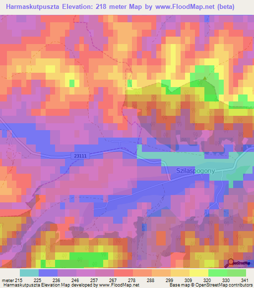 Harmaskutpuszta,Hungary Elevation Map