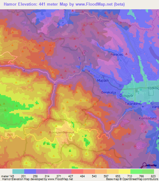 Hamor,Hungary Elevation Map