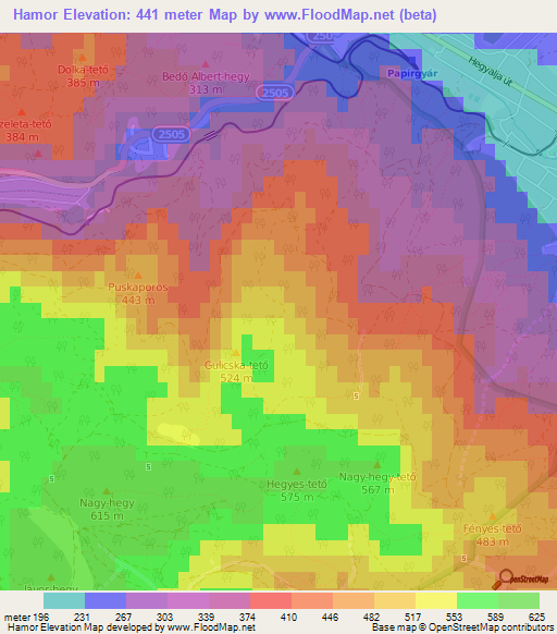 Hamor,Hungary Elevation Map