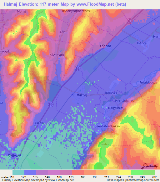 Halmaj,Hungary Elevation Map