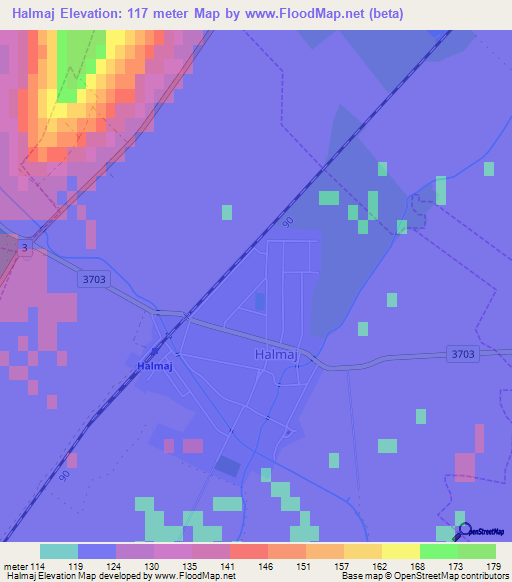 Halmaj,Hungary Elevation Map