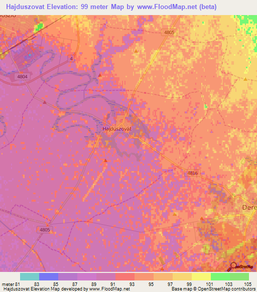 Hajduszovat,Hungary Elevation Map