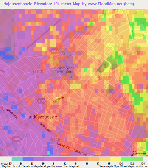 Hajduszoboszlo,Hungary Elevation Map