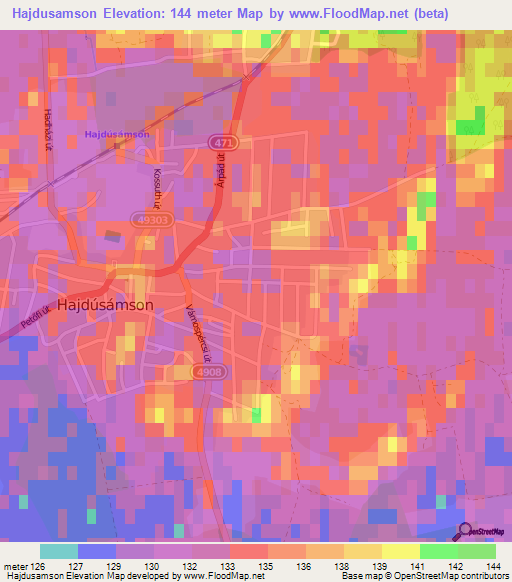 Hajdusamson,Hungary Elevation Map
