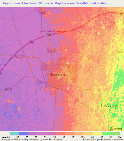 Hajdunanas,Hungary Elevation Map
