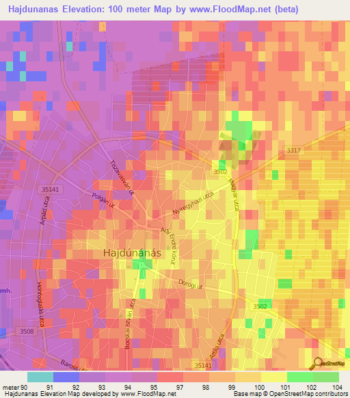 Hajdunanas,Hungary Elevation Map