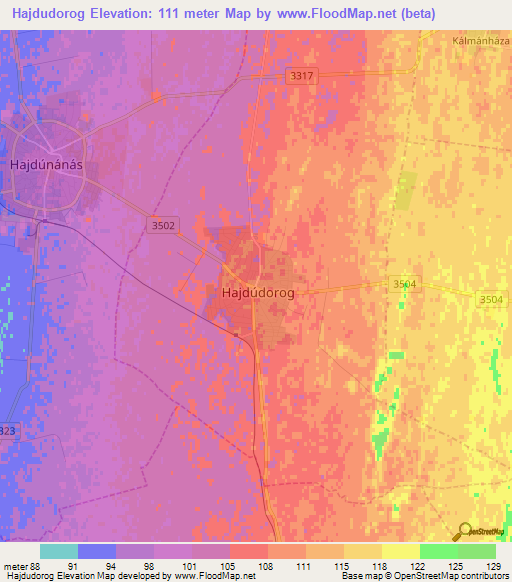 Hajdudorog,Hungary Elevation Map