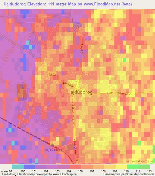 Hajdudorog,Hungary Elevation Map