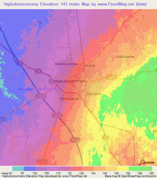 Hajduboszormeny,Hungary Elevation Map