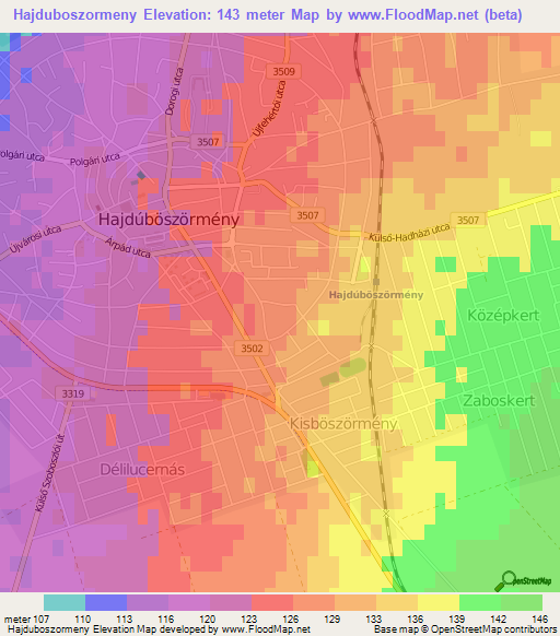 Hajduboszormeny,Hungary Elevation Map
