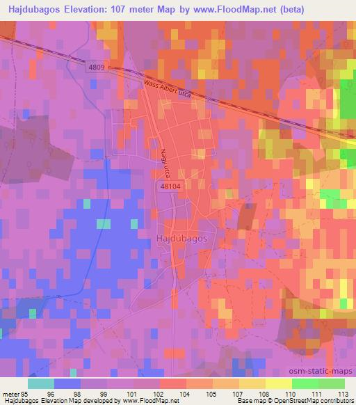 Hajdubagos,Hungary Elevation Map