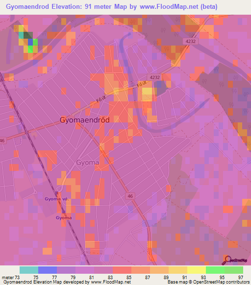 Gyomaendrod,Hungary Elevation Map