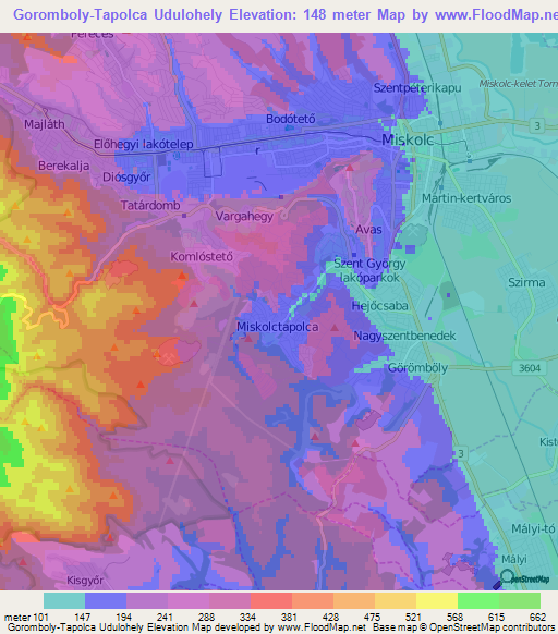 Goromboly-Tapolca Udulohely,Hungary Elevation Map